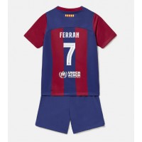 Fotbalové Dres Barcelona Ferran Torres #7 Dětské Domácí 2023-24 Krátký Rukáv (+ trenýrky)